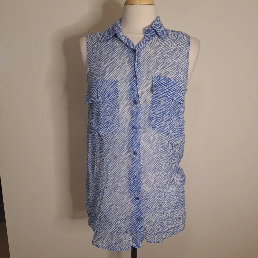 Equipment femme silk sleeveless button front sleeveless tunic top SZ XS